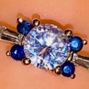 Spectacular Sapphire & 14KT YG Gold Cubic Zirconia
